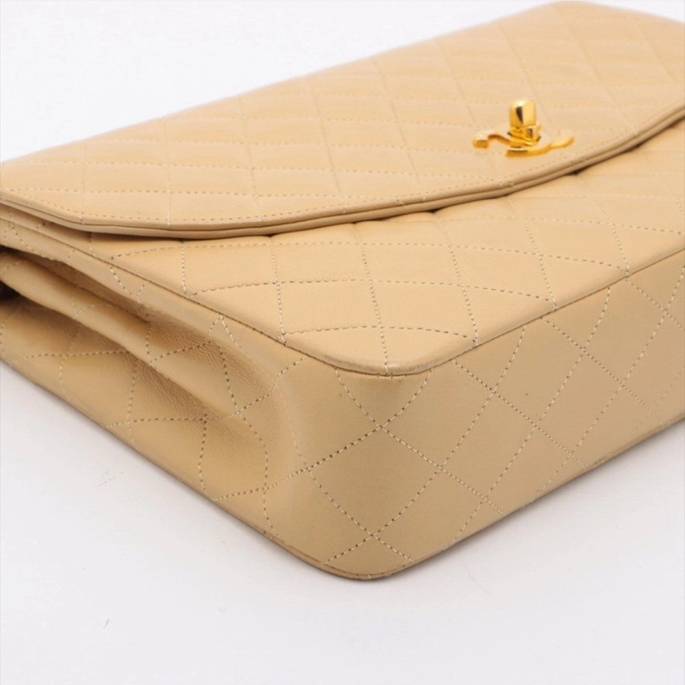 Auth CHANEL Beige Single Flap Shoulder Chain Bag 24k Gold CC Quilted Lambskin - Picture 9 of 11